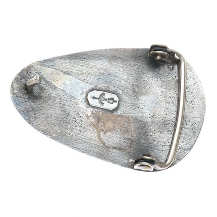 Preston Monongye Hopi Sterling silver turquoise coral bear tufa cast belt buckle - Estate Fresh Austin