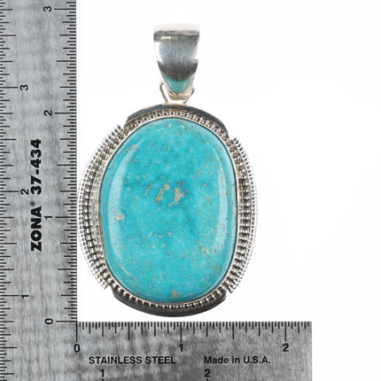 Large KW Southwestern sterling silver and turquoise necklace pendant - Estate Fresh Austin