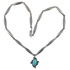 1970's Navajo sterling silver tube bead necklace with turquoise pendant - Estate Fresh Austin
