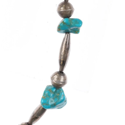 1970's Navajo sterling silver tube bead necklace with turquoise stones - Estate Fresh Austin