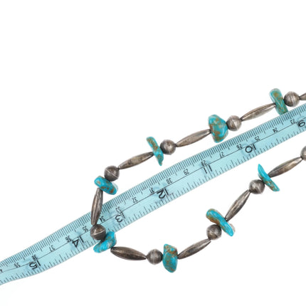 1970's Navajo sterling silver tube bead necklace with turquoise stones - Estate Fresh Austin