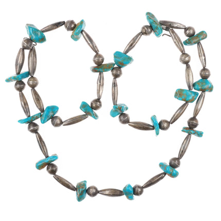 1970's Navajo sterling silver tube bead necklace with turquoise stones - Estate Fresh Austin