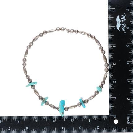 1970's Navajo sterling silver bead choker necklace with turquoise stones - Estate Fresh Austin