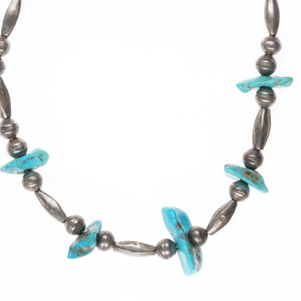 1970's Navajo sterling silver bead choker necklace with turquoise stones - Estate Fresh Austin