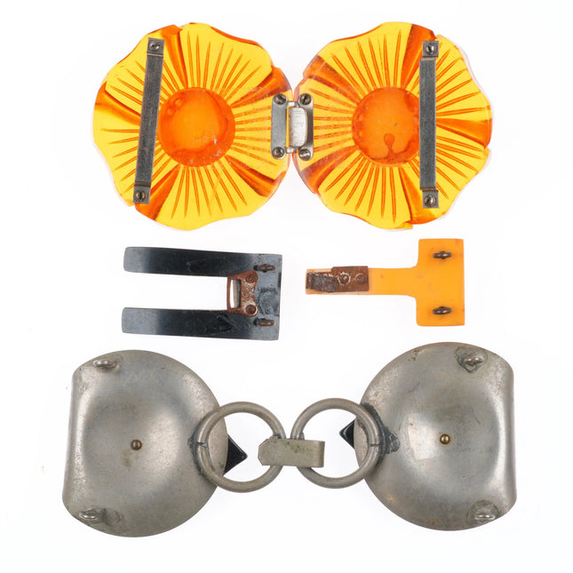 Lot c1940's Vintage Bakelite/lucite Belt buckle sets 3 flowers art deco