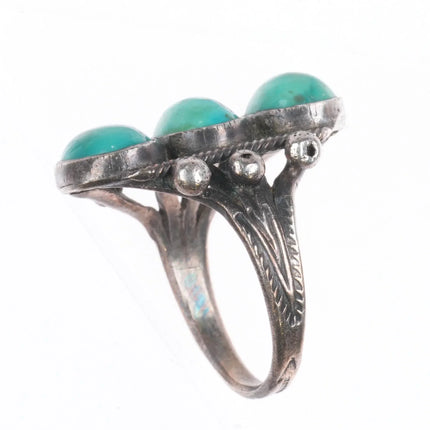 sz5 20's-30's Vintage Navajo sterling silver stoplight turquoise row ring
