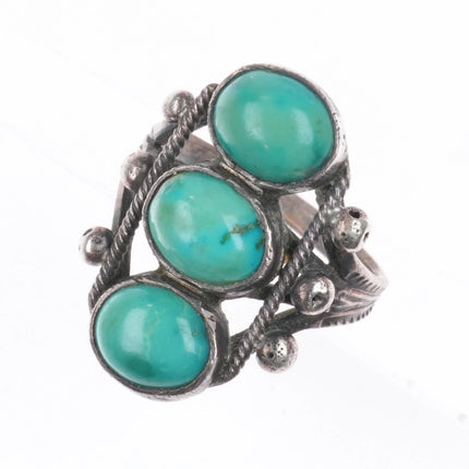 sz5 20's-30's Vintage Navajo sterling silver stoplight turquoise row ring