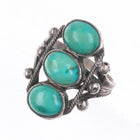 sz5 20's-30's Vintage Navajo sterling silver stoplight turquoise row ring