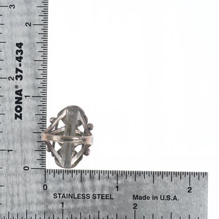 sz5 20's-30's Vintage Navajo sterling silver stoplight turquoise row ring