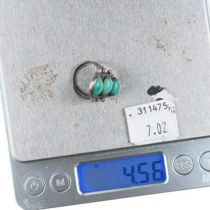 sz5 20's-30's Vintage Navajo sterling silver stoplight turquoise row ring