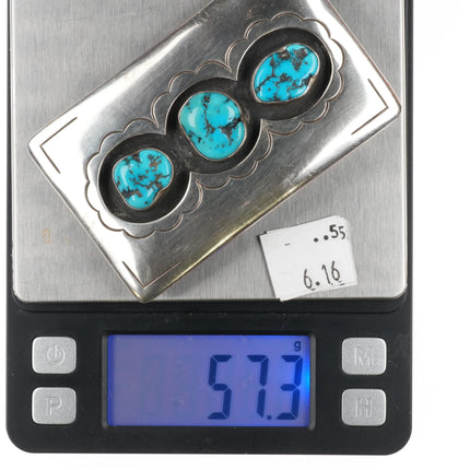 Nicholas Gambino White Hogan Modernist sterling silver belt buckle w/turquoise - Estate Fresh Austin