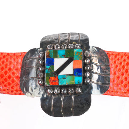 36" Dian Malouf Hammered Sterling silver turquoise intarsia inlay concho belt
