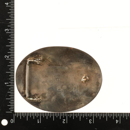 Clarence Bailon Santo Domingo sterling silver rams belt buckle with turquoise - Estate Fresh Austin