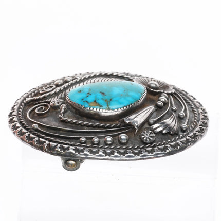 Vintage Navajo 1970's Sterling silver and turquoise belt buckle w/feather design - Estate Fresh Austin