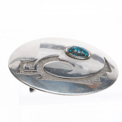 RJ Southwestern sterling silver belt buckle with nice turquoiise overlay style - Estate Fresh Austin