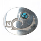 RJ Southwestern sterling silver belt buckle with nice turquoiise overlay style - Estate Fresh Austin