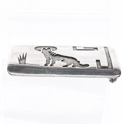 Wolf Howling at the moon Hopi Overlay belt buckle sterling silver - Estate Fresh Austin