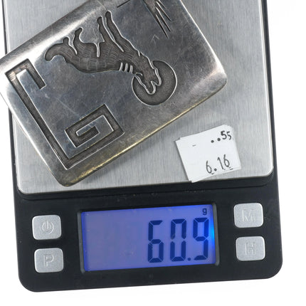 Wolf Howling at the moon Hopi Overlay belt buckle sterling silver - Estate Fresh Austin