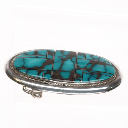 CEJ Southwestern sterling silver channel inlay belt buckle with nice turquoise - Estate Fresh Austin