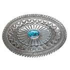 Pete Morgan Navajo heavy stamped sterling silver belt buckle spiderweb turquoise - Estate Fresh Austin