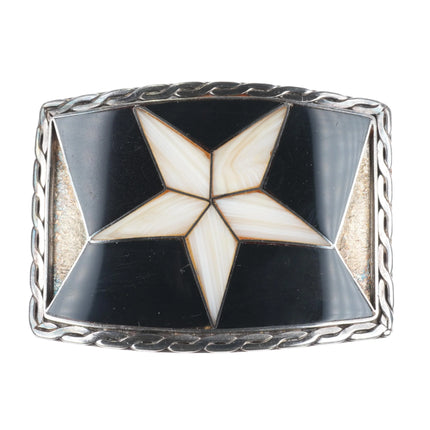 Vintage Sterling silver Texas star inlaid belt buckle fossil/shell - Estate Fresh Austin