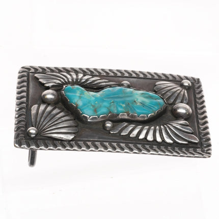 c1950's Vintage Zuni Sterling silver belt buckle with carved turquoise - Estate Fresh Austin