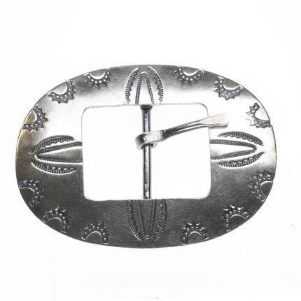 Vintage Navajo hand stamped sterling silver concho style belt buckle - Estate Fresh Austin