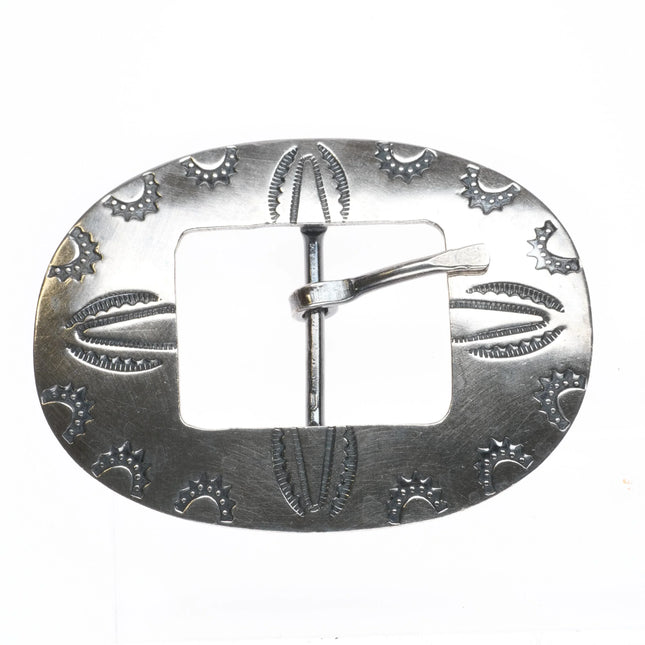Vintage Navajo hand stamped sterling silver concho style belt buckle - Estate Fresh Austin