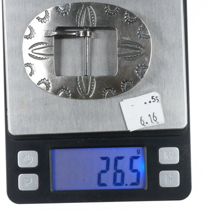 Vintage Navajo hand stamped sterling silver concho style belt buckle - Estate Fresh Austin