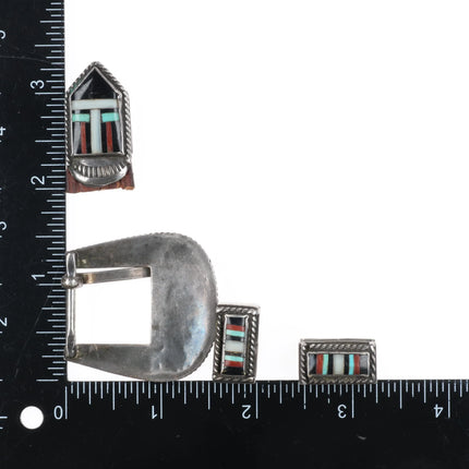 50's-60's Vintage Zuni sterling silver channel inlay ranger belt buckle set 3/4" - Estate Fresh Austin