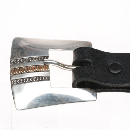 Harris Joe Navajo sterling silver 14k gold ranger belt buckle set 1" - Estate Fresh Austin