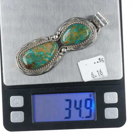 Large Tom Taylor Navajo sterling silver Royston turquoise two stone pendant