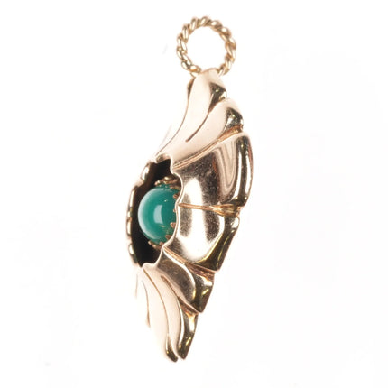 NSS Southwestern 14k Gold pendant with green turquoise hand chiseled/ rope bail - Estate Fresh Austin