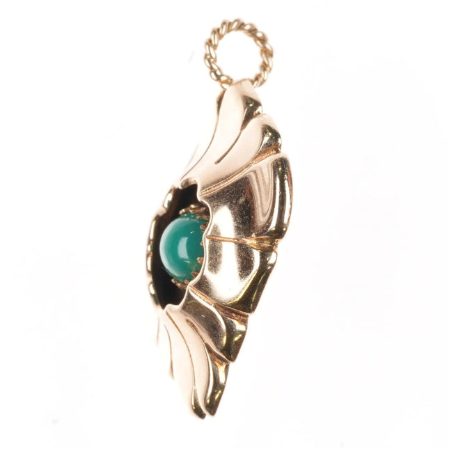 NSS Southwestern 14k Gold pendant with green turquoise hand chiseled/ rope bail - Estate Fresh Austin