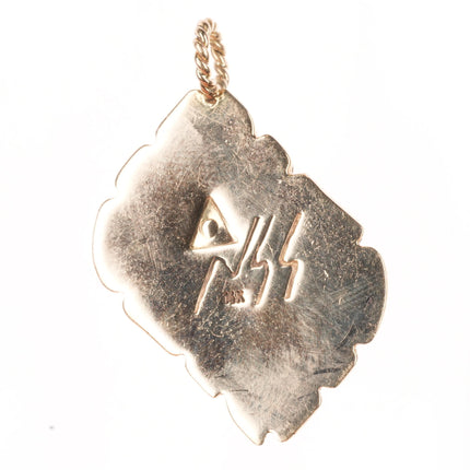 NSS Southwestern 14k Gold pendant with green turquoise hand chiseled/ rope bail - Estate Fresh Austin