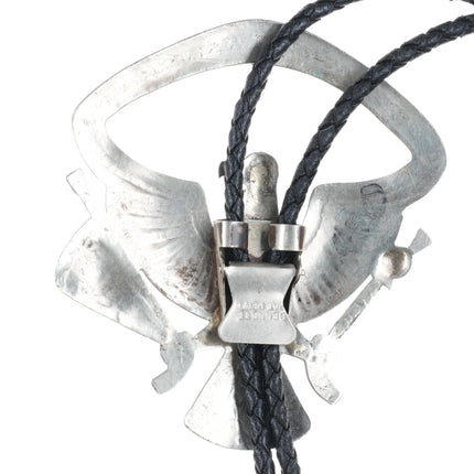 c1970 Large Navajo sterling silver Patriotic Eagle bolo tie with turquoise - Estate Fresh Austin