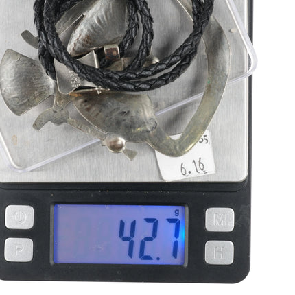 c1970 Large Navajo sterling silver Patriotic Eagle bolo tie with turquoise - Estate Fresh Austin