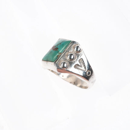 sz8.25 Vintage Navajo Royston Turquoise sterling silver ring with stamped sides - Estate Fresh Austin