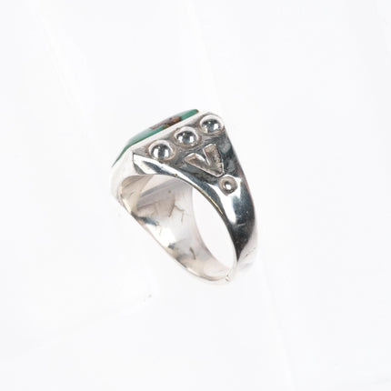 sz8.25 Vintage Navajo Royston Turquoise sterling silver ring with stamped sides - Estate Fresh Austin