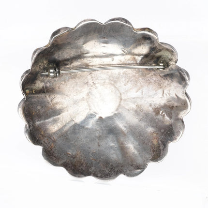 Vintage Zuni carved sunface pin sterling silver, shell, jet, turquoise brooch - Estate Fresh Austin
