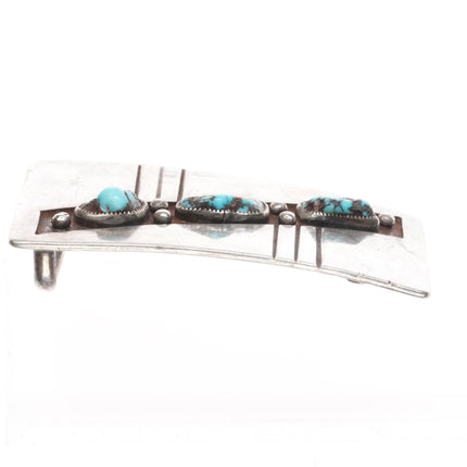 c1950's Southwestern Modernist sterling silver belt buckle with turquoise - Estate Fresh Austin