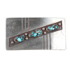 c1950's Southwestern Modernist sterling silver belt buckle with turquoise - Estate Fresh Austin