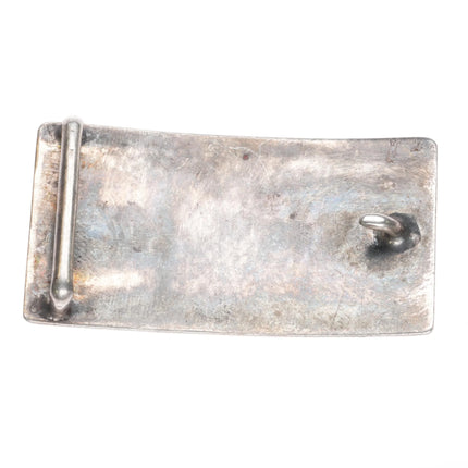 c1950's Southwestern Modernist sterling silver belt buckle with turquoise - Estate Fresh Austin