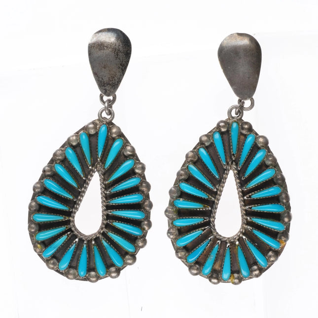 Vintage Zuni Sterling silver turquoise needlepoint long dangle earrings - Estate Fresh Austin