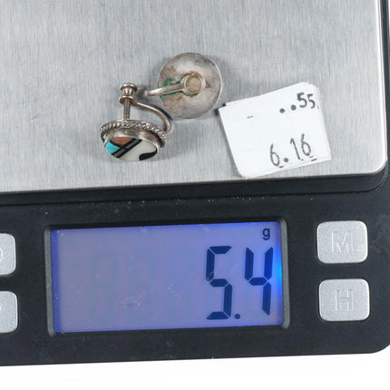 Vintage 1950's Zuni inlay sterling silver screw back sunface earrings - Estate Fresh Austin