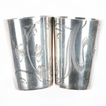 6 Antique Russian 84 Silver Shot glasses Kiddush Cup hand engraved Sterling - Estate Fresh Austin