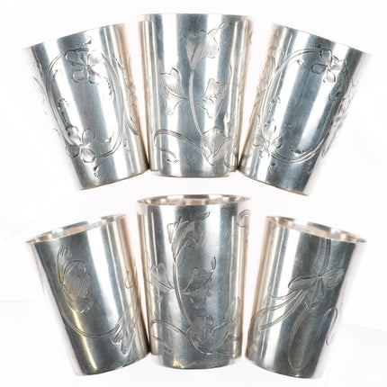 6 Antique Russian 84 Silver Shot glasses Kiddush Cup hand engraved Sterling - Estate Fresh Austin