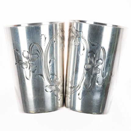 6 Antique Russian 84 Silver Shot glasses Kiddush Cup hand engraved Sterling - Estate Fresh Austin