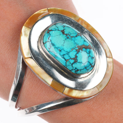 6.7" sz7 Rhoda Jack Navajo sterling silver/turquoise/shell cuff bracelet/ring