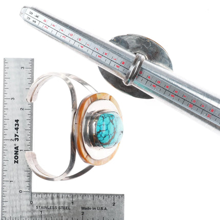 6.7" sz7 Rhoda Jack Navajo sterling silver/turquoise/shell cuff bracelet/ring